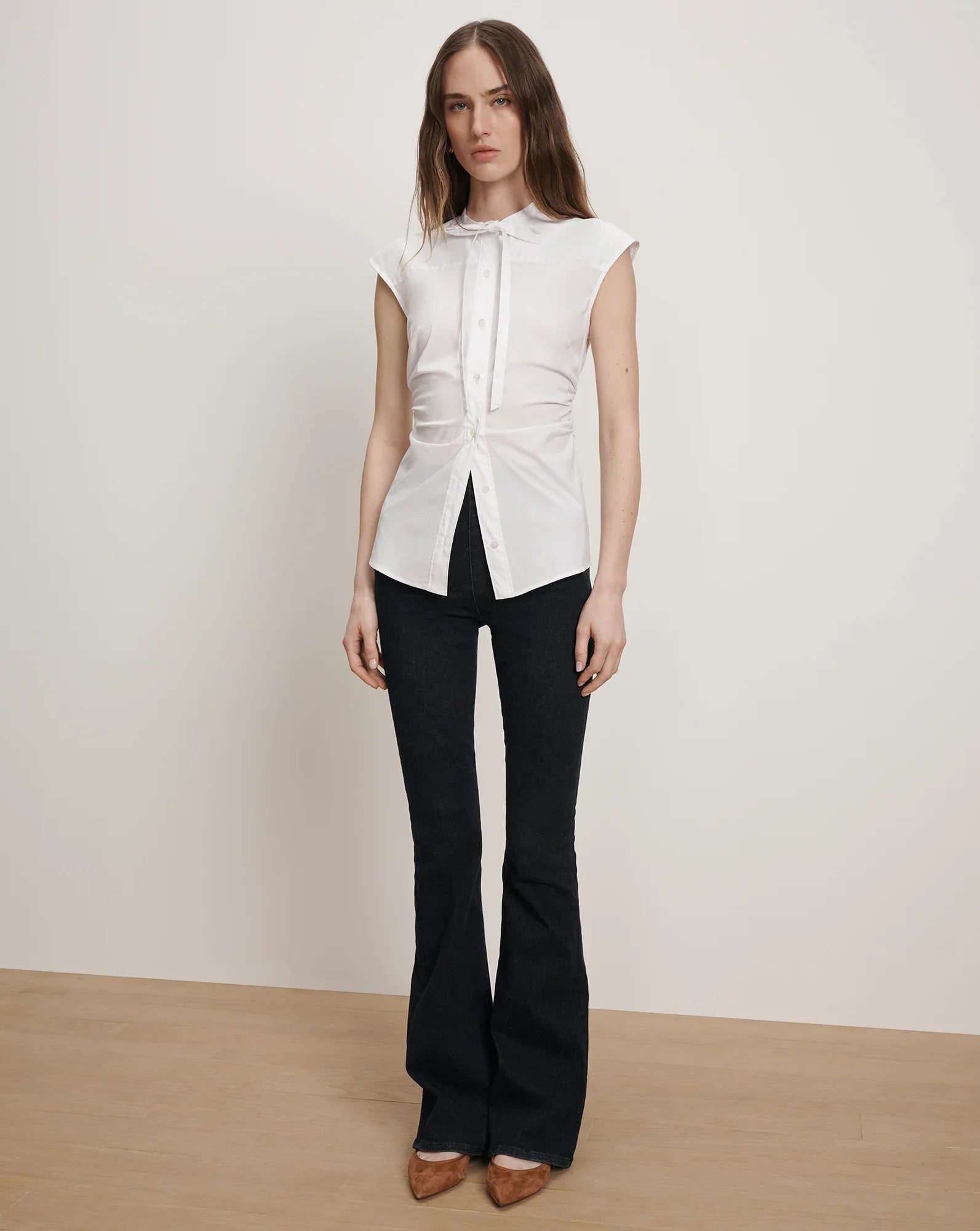 Joon Tie-Neck Button-Down Blouse