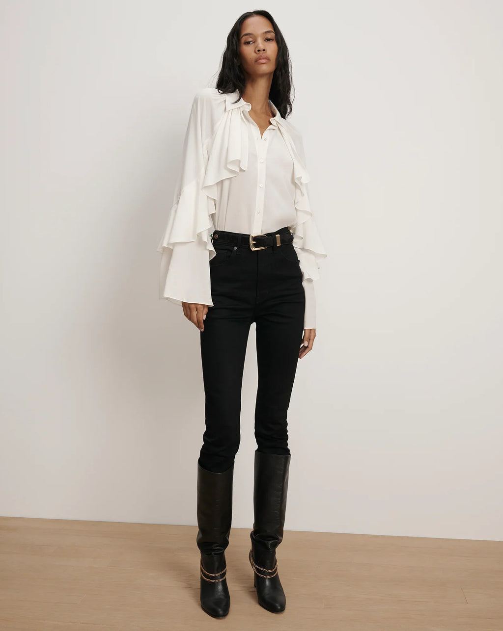 Demaris Ruffled Button-Down Blouse