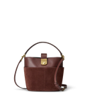 Small Crest Lock Suede Bucket Bag