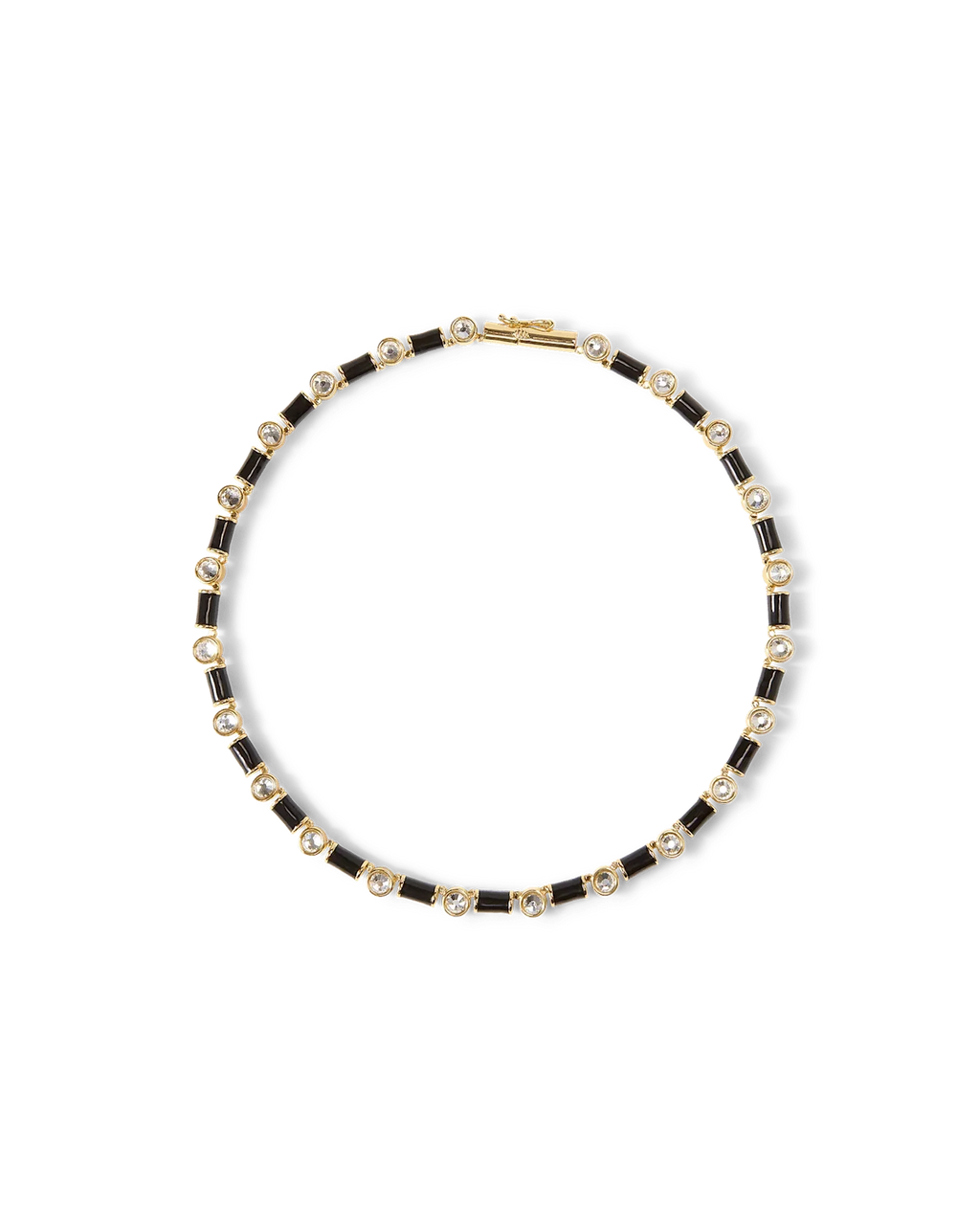 Black Enamel and Crystal Barrel Necklace