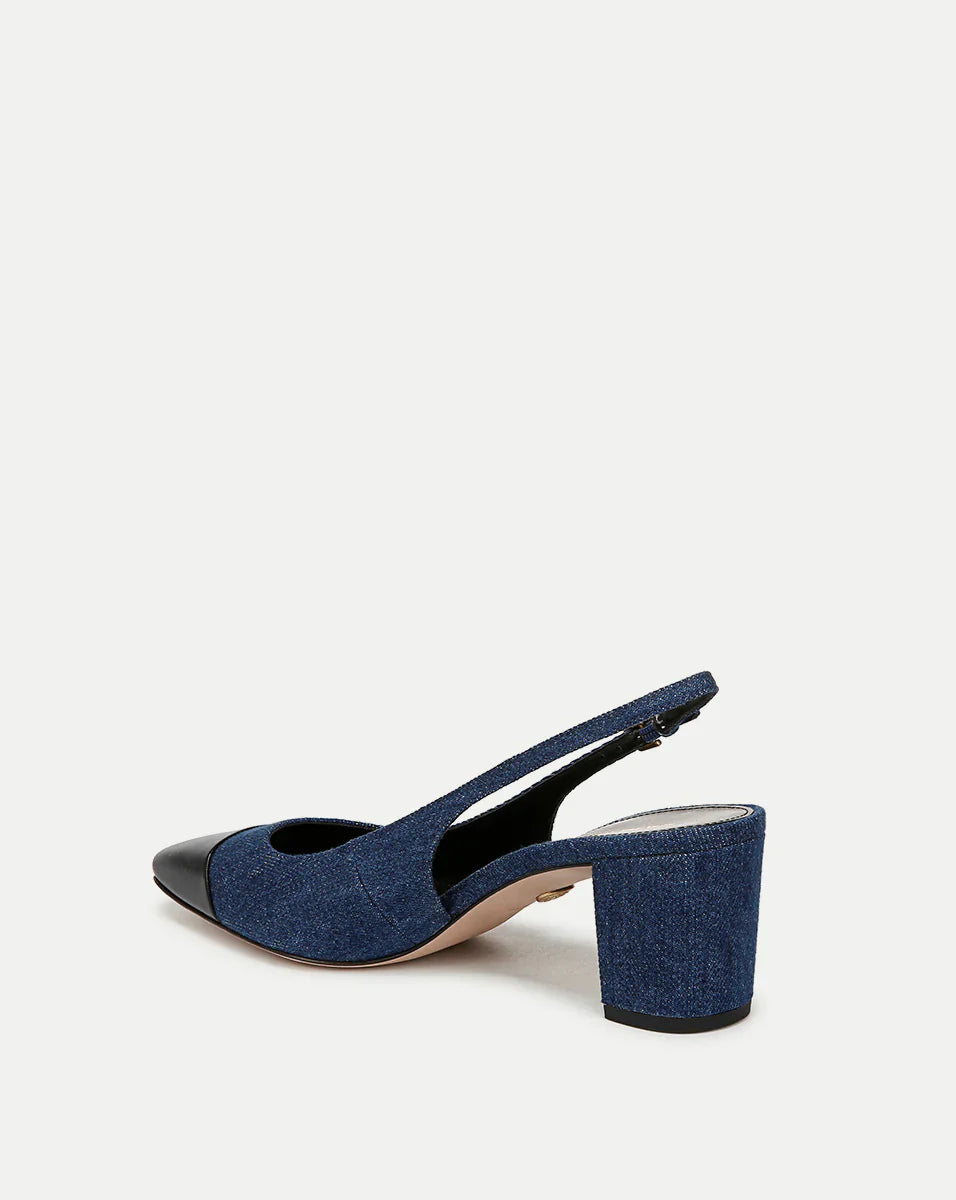 Cecile Denim Cap-Toe Slingback Pump