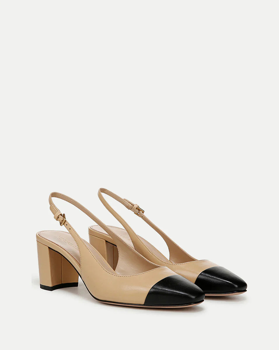 Cecile Leather Cap-Toe Slingback Pump