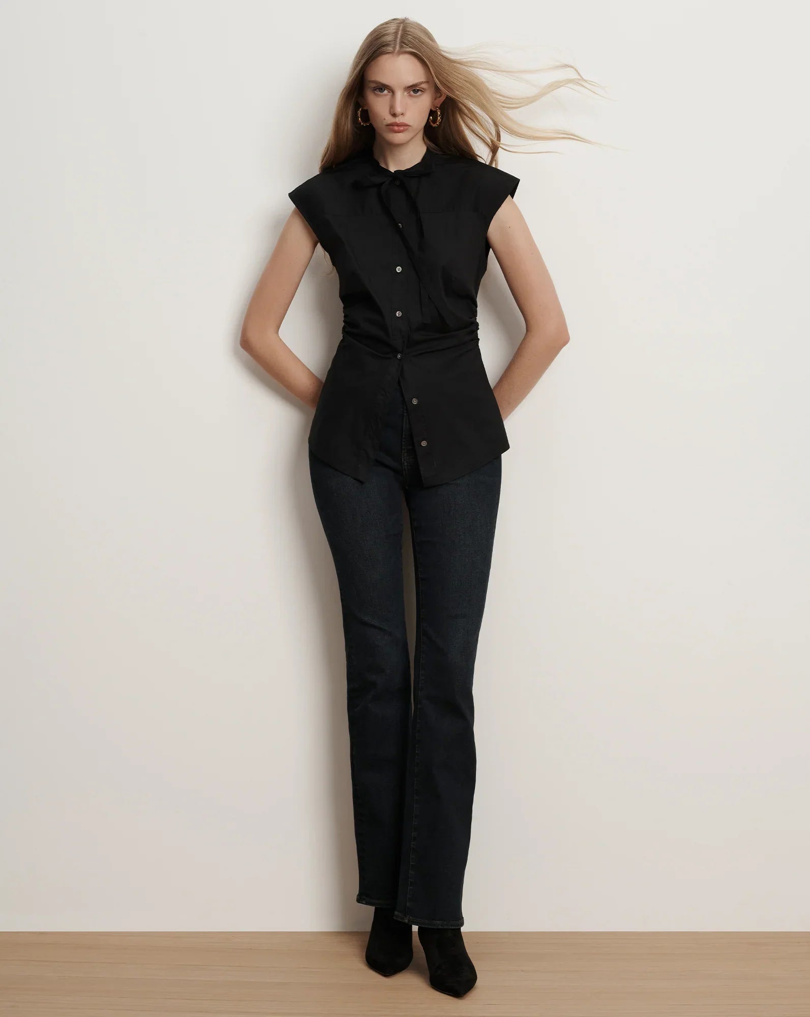 Joon Tie-Neck Button-Down Blouse