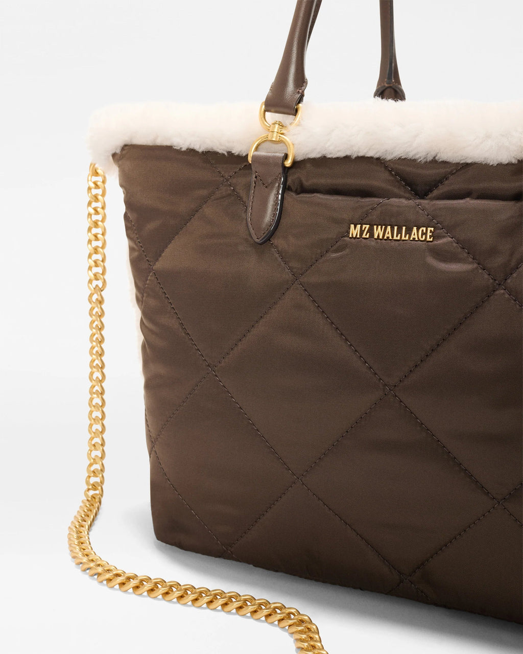 Shearling / Walnut Medium Madison E-W Tote