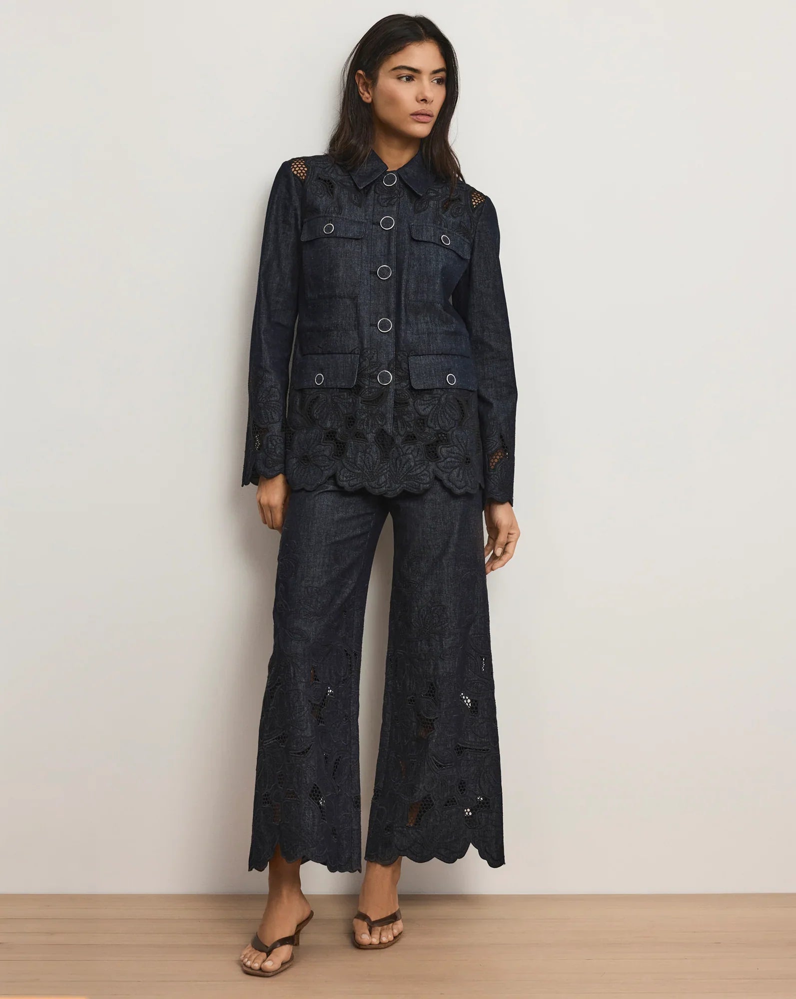 Osborne Wide-Leg Eyelet Pant
