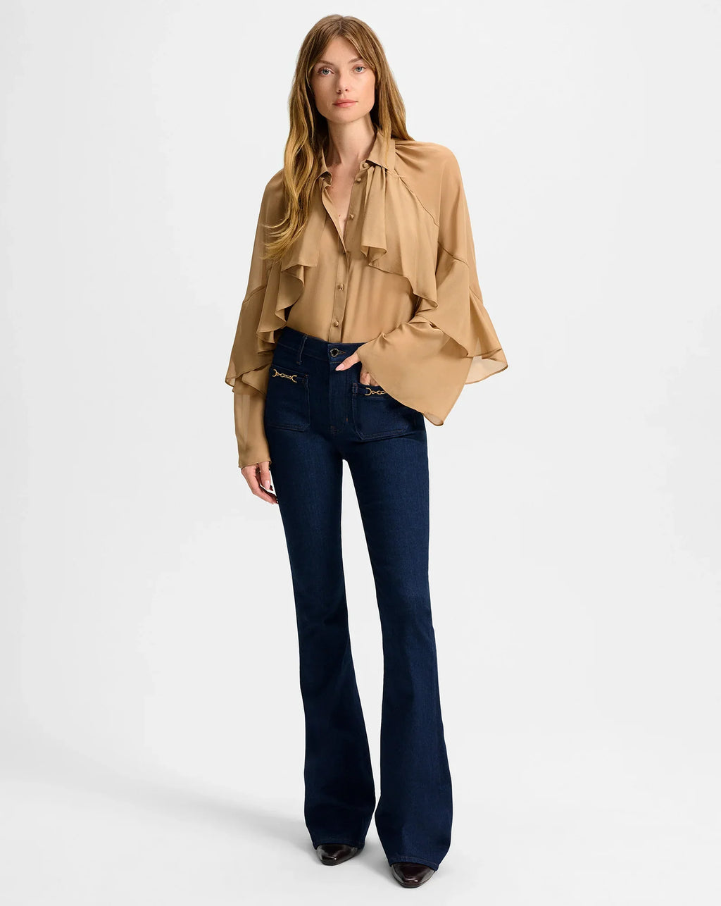 Beverly Chain-Pocket Skinny-Flare Jean
