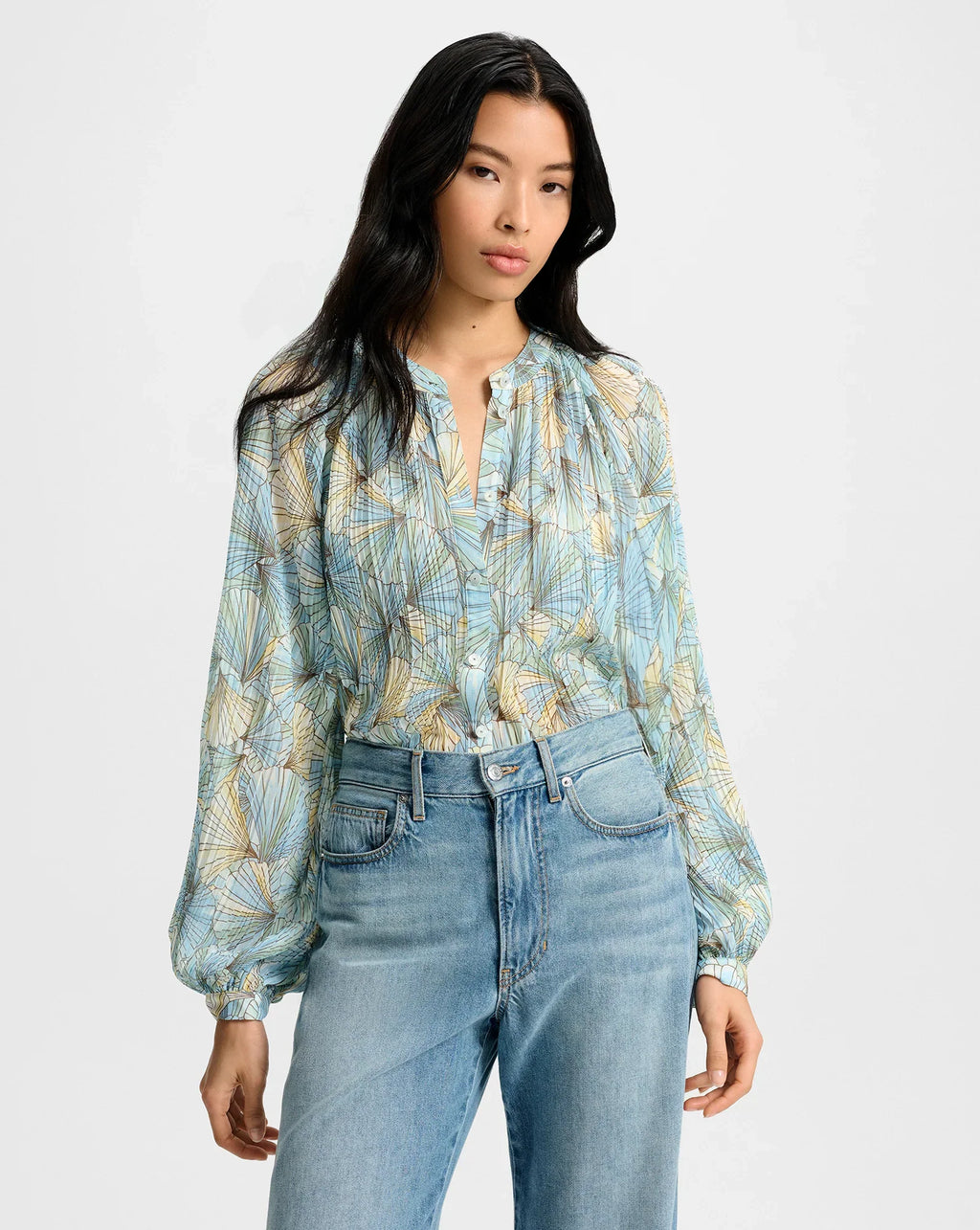 Fennel Pleated Button-Down