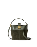 Small Crest Lock Suede Bucket Bag