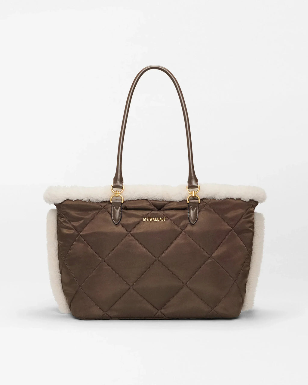 Shearling / Walnut Medium Madison E-W Tote