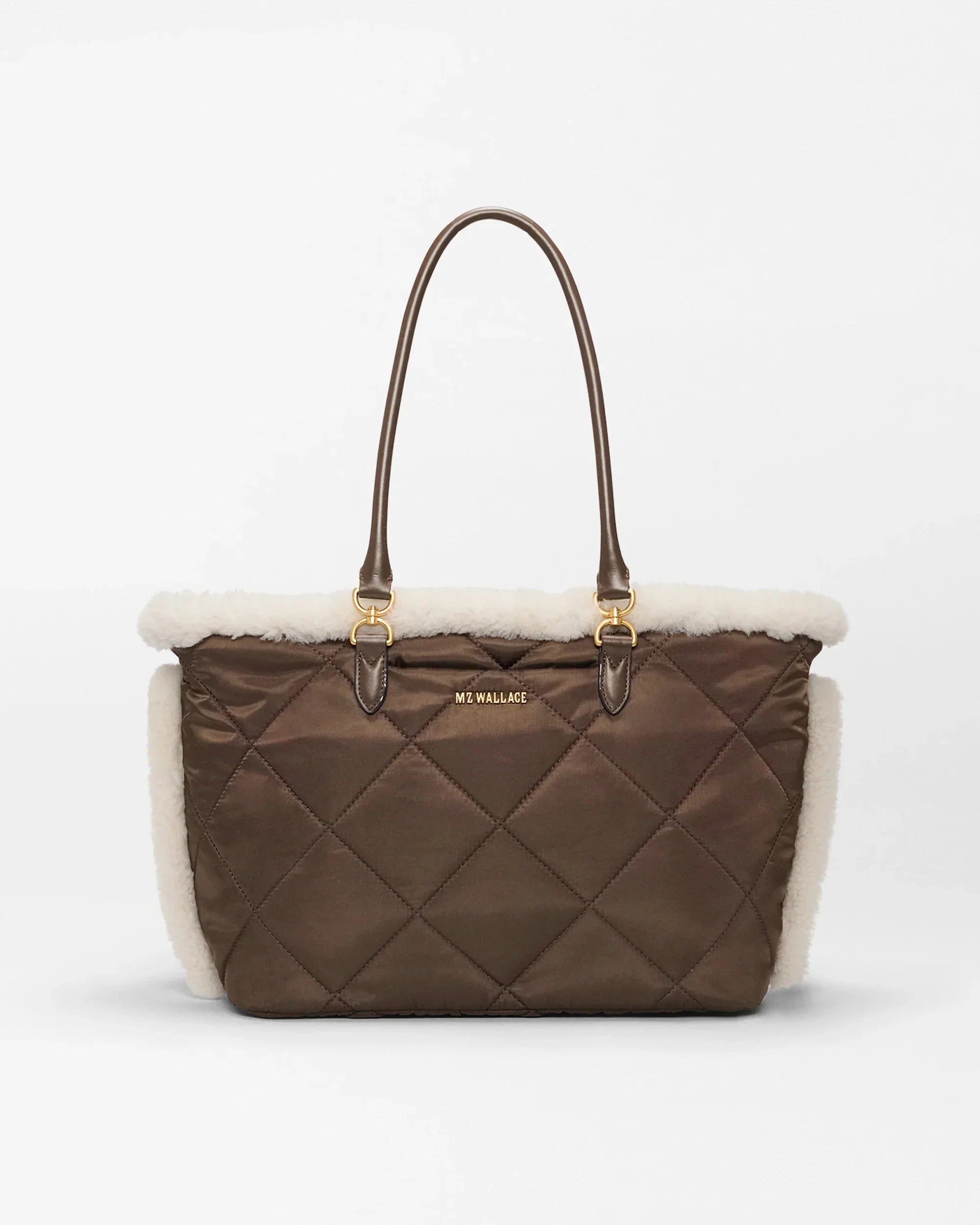 Shearling / Walnut Medium Madison E-W Tote