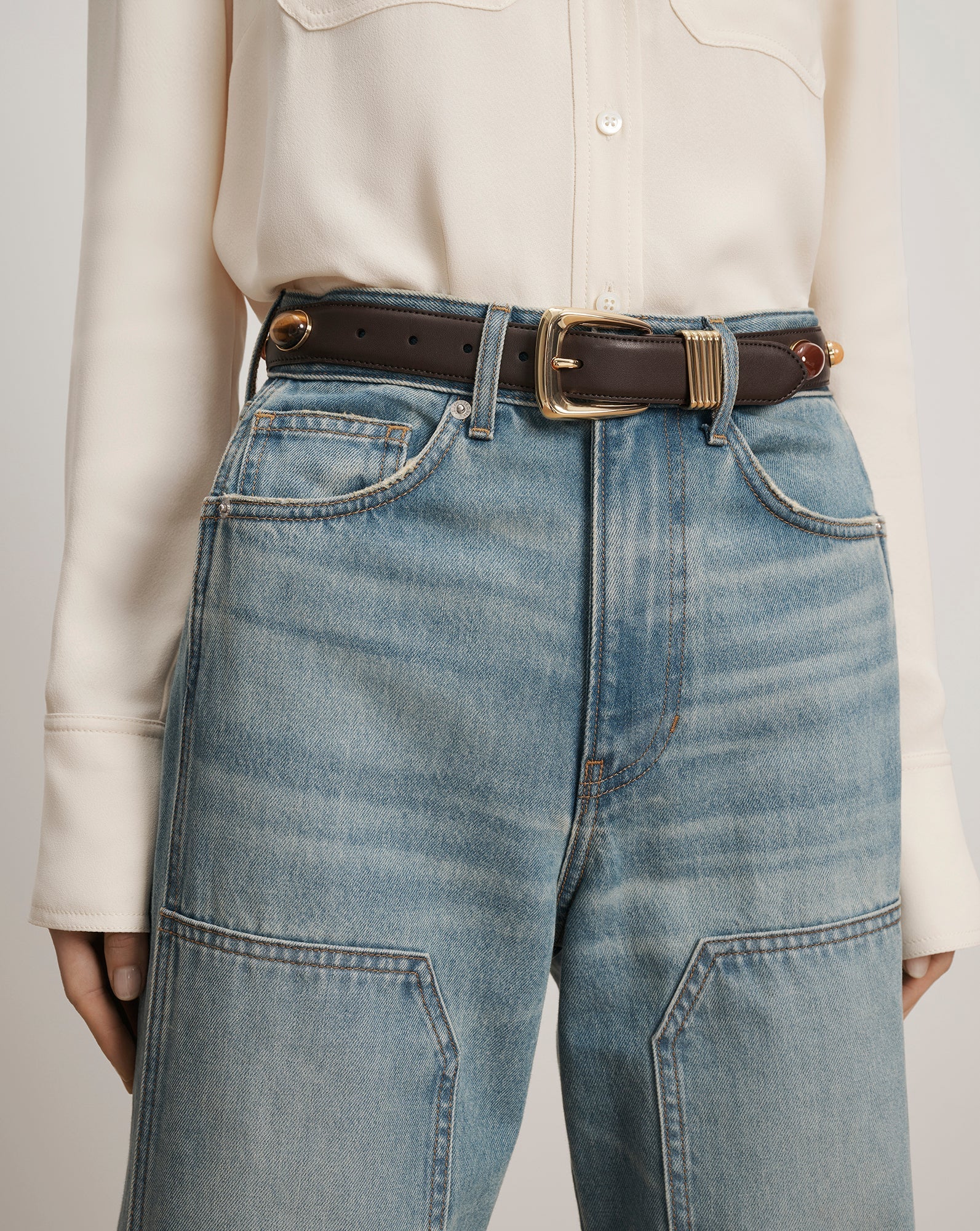 Arch Embellished Leather Belt