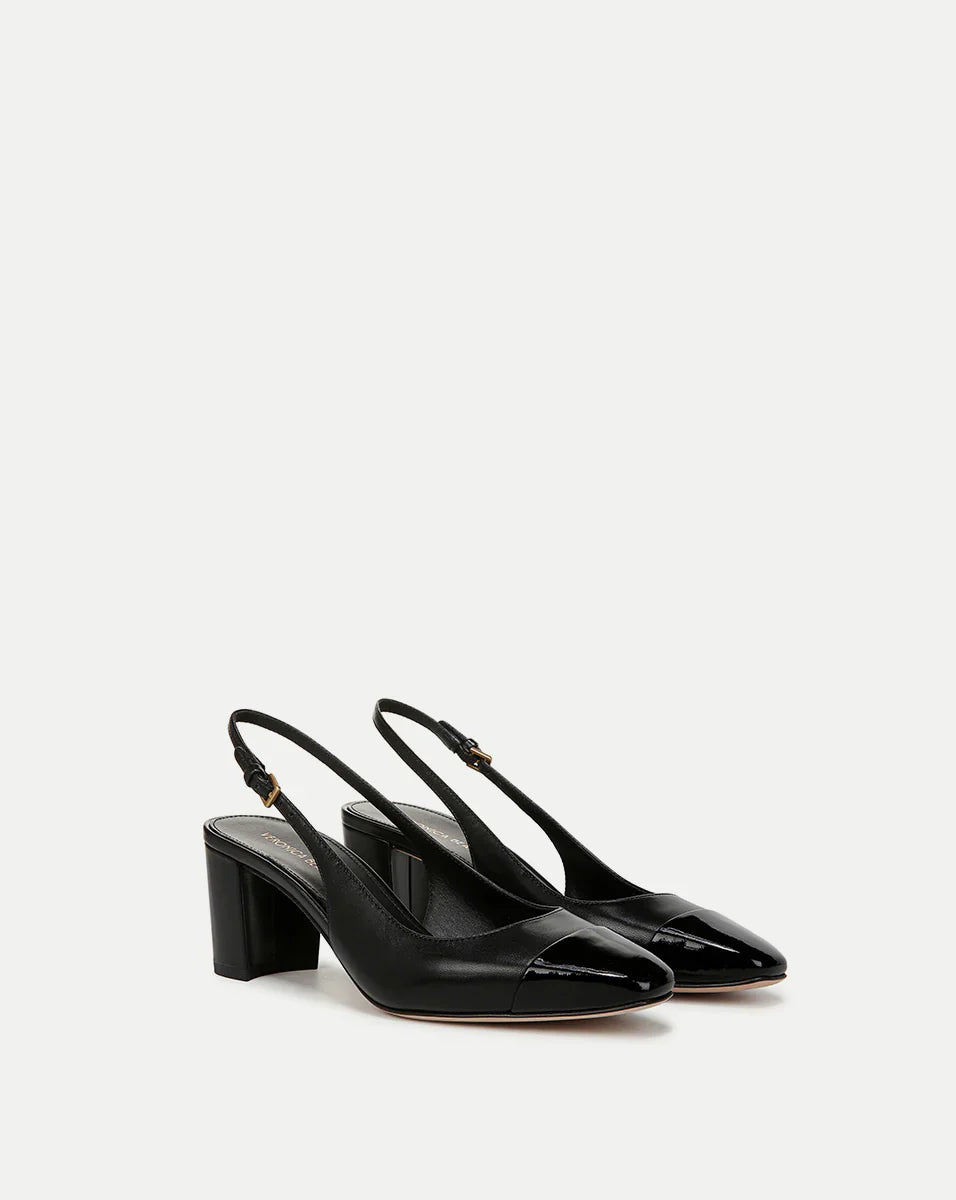 Cecile Leather Cap-Toe Slingback Pump