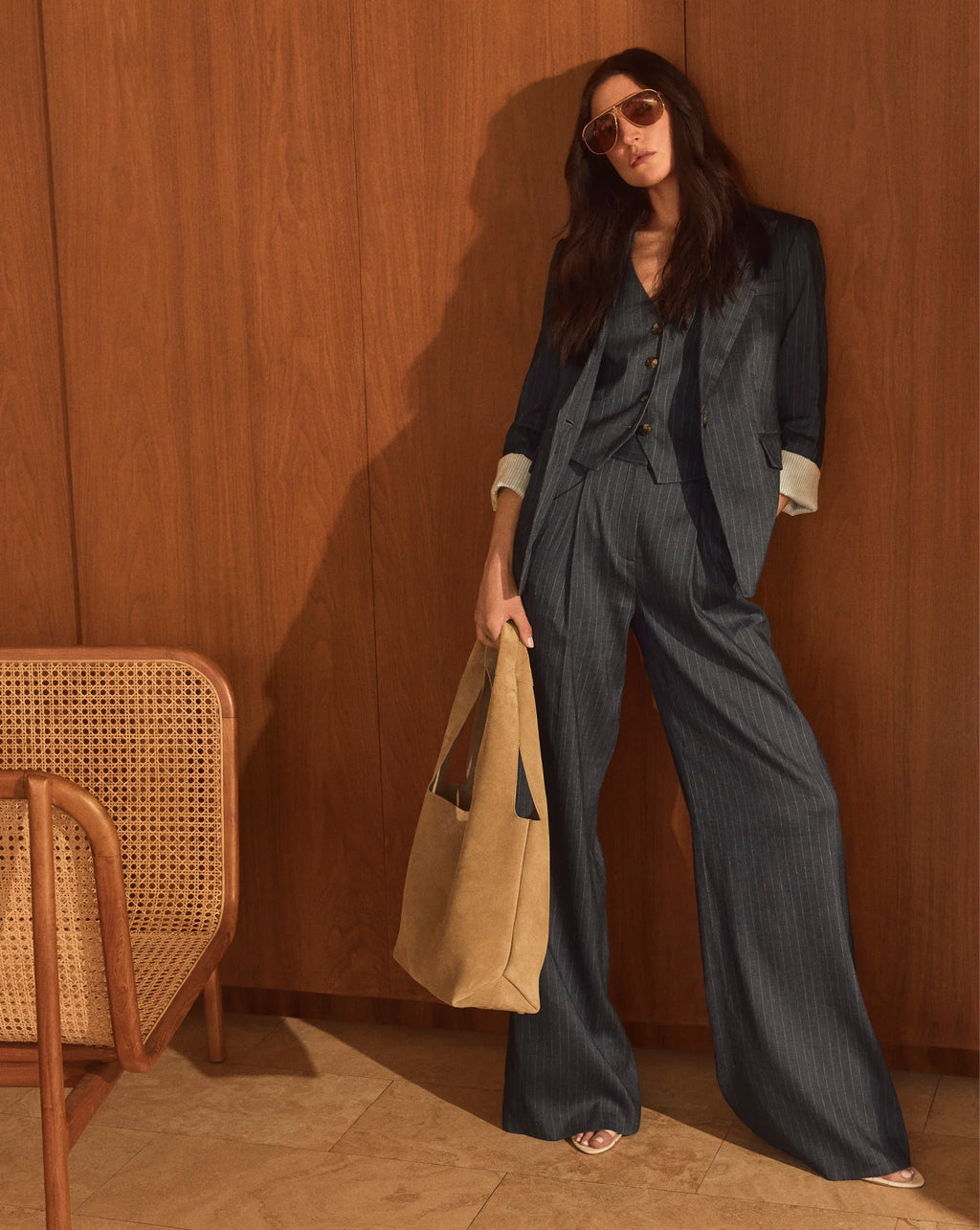 Rimini Wide-Leg Pinstripe Pant