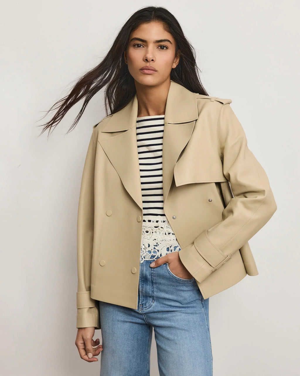 Heathcliff Cropped Leather Trench Coat