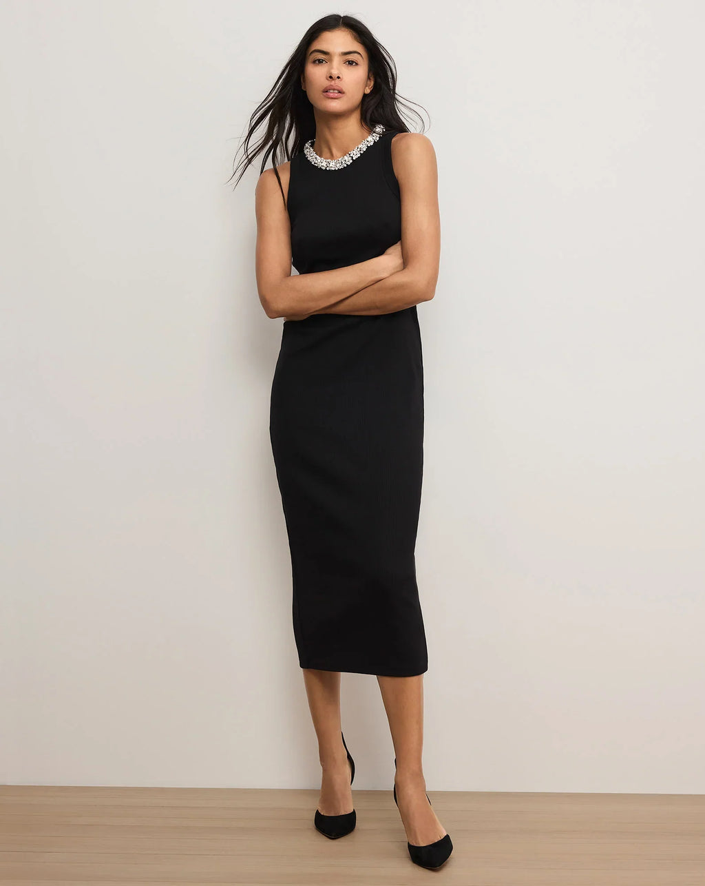 Jordyn Embellished-Collar Midi Dress