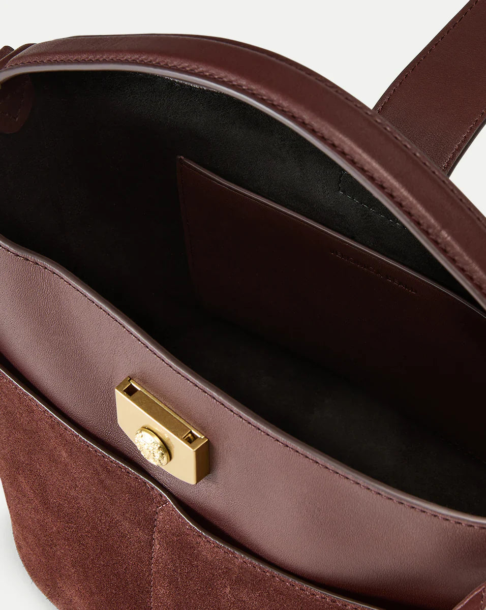 Small Crest Lock Suede Bucket Bag