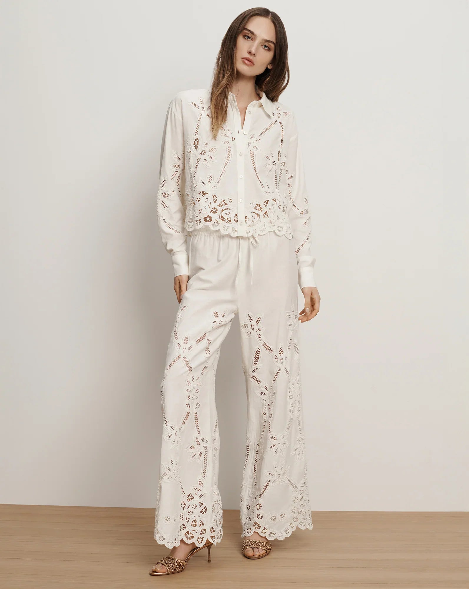 Daisy Wide-Leg Eyelet Pant