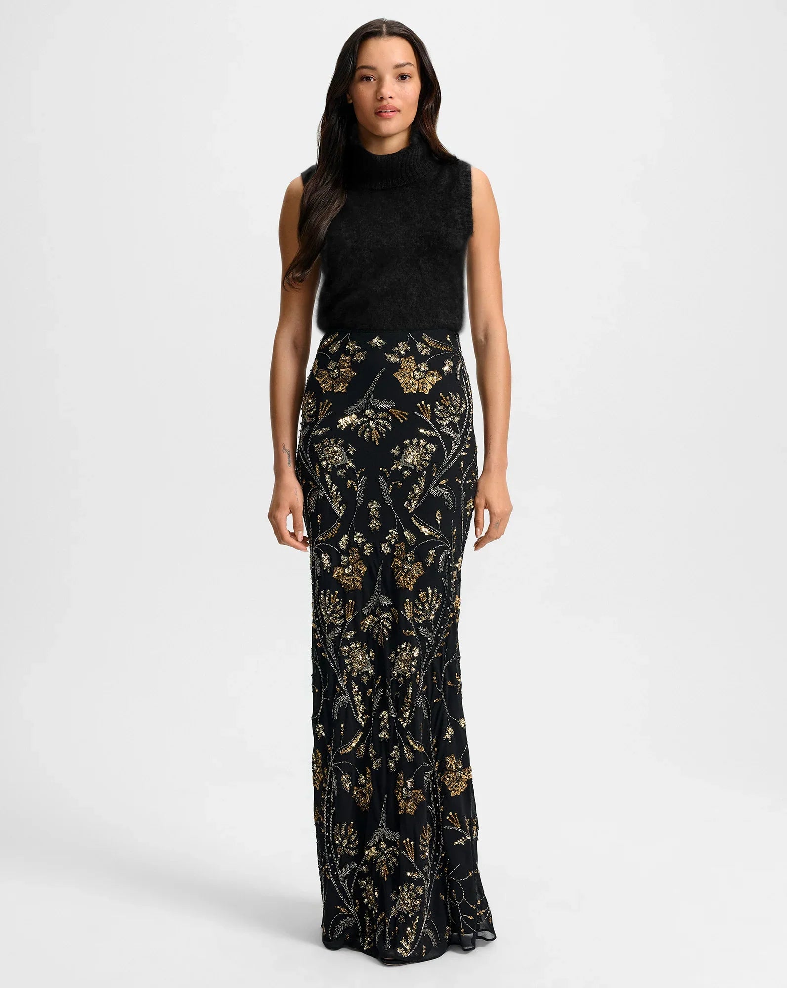 Medina Floral-Embellished Maxi Skirt