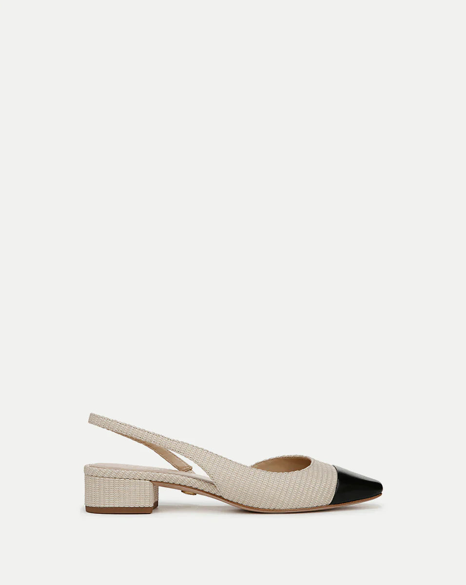 Cecile Raffia Cap-Toe Slingback