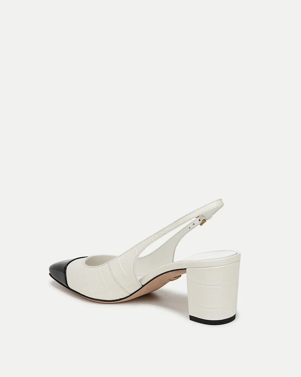 Cecile Croc-Embossed Cap-Toe Slingback Pump