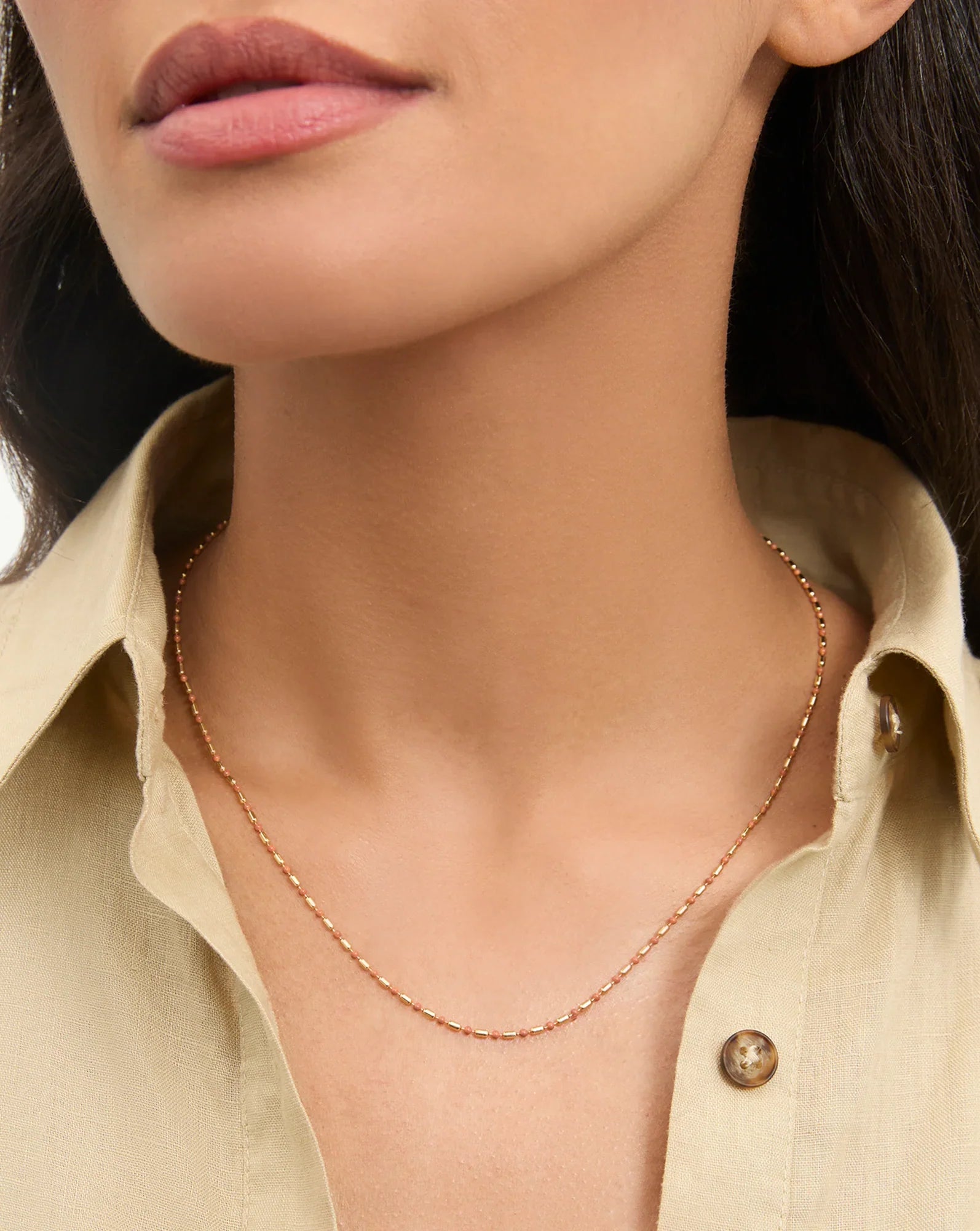 Long Enamel Bead Chain Necklace