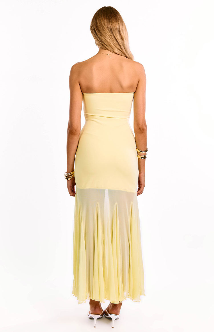 Adria Yellow Strapless Asymmetrical Formal Maxi Dress