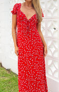 Ayla Red Floral Short Sleeve Maxi Dress
