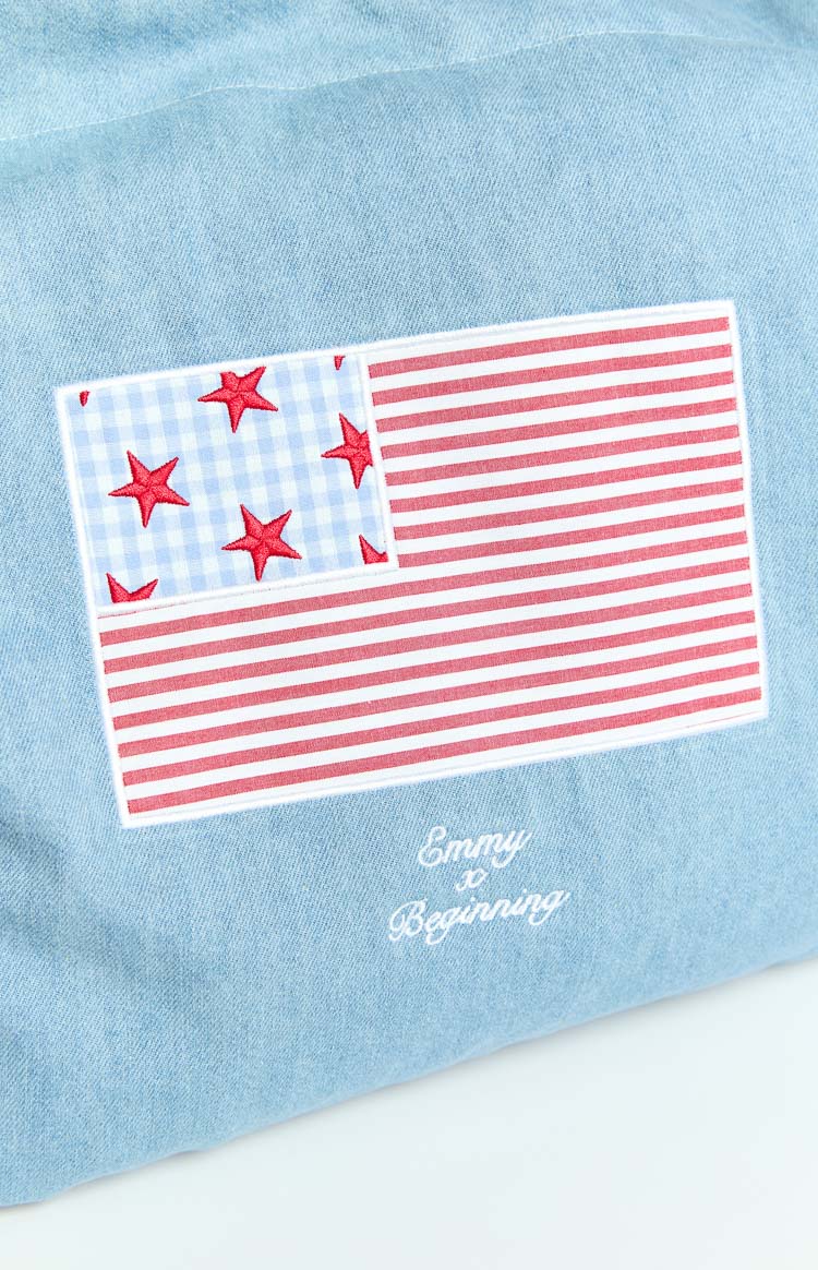 Beginning Washed Denim USA Tote Bag