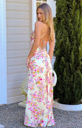 Blaise Yellow Bloom Satin Maxi Dress