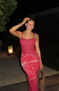 Carly Red Knit Hibiscus Print Maxi Dress