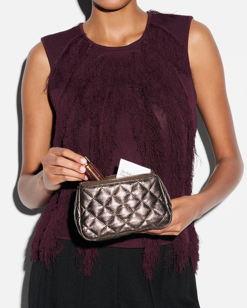 Espresso Metallic Leather Small Luna Cosmetic