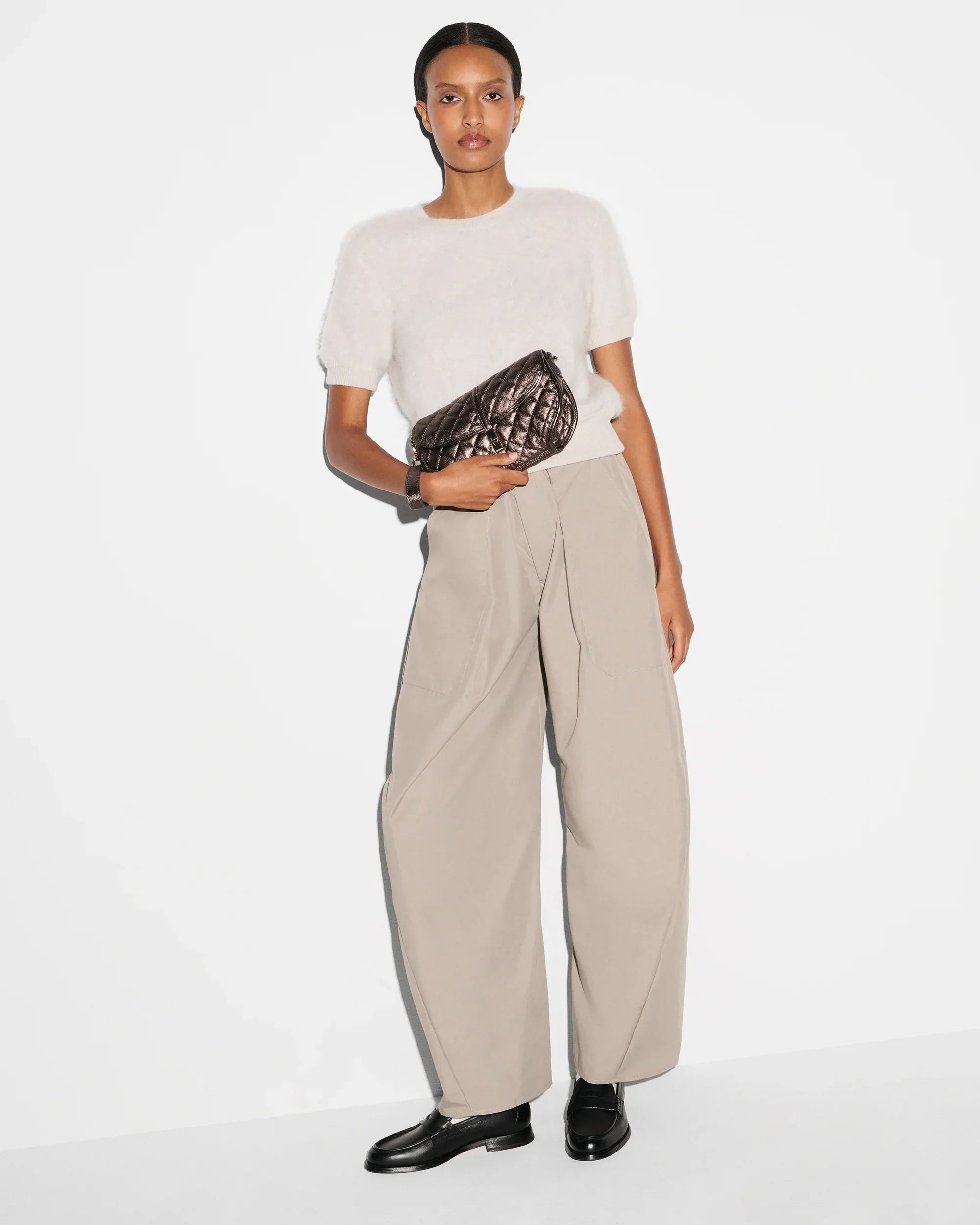 Espresso Metallic Leather Small Astor Convertible Clutch