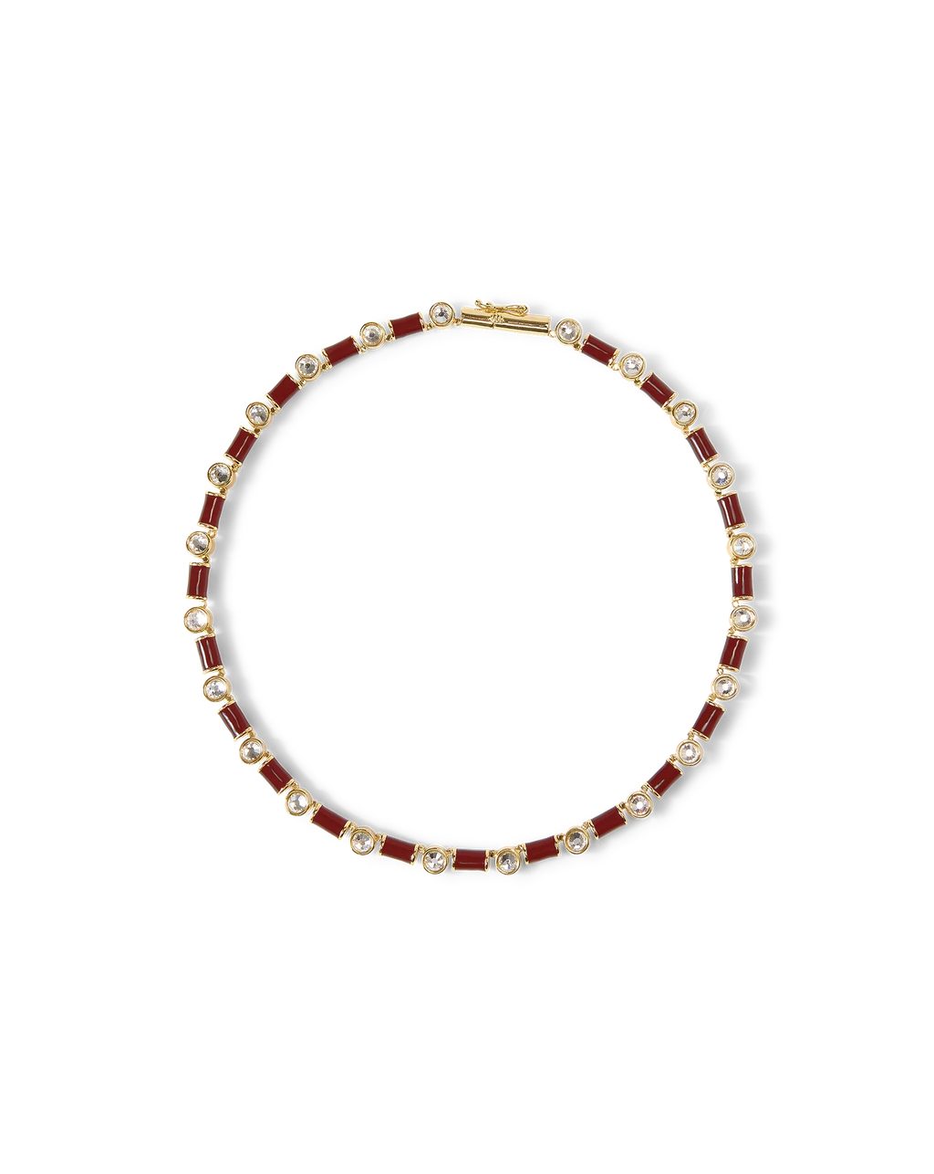 Burgundy Enamel and Crystal Barrel Necklace