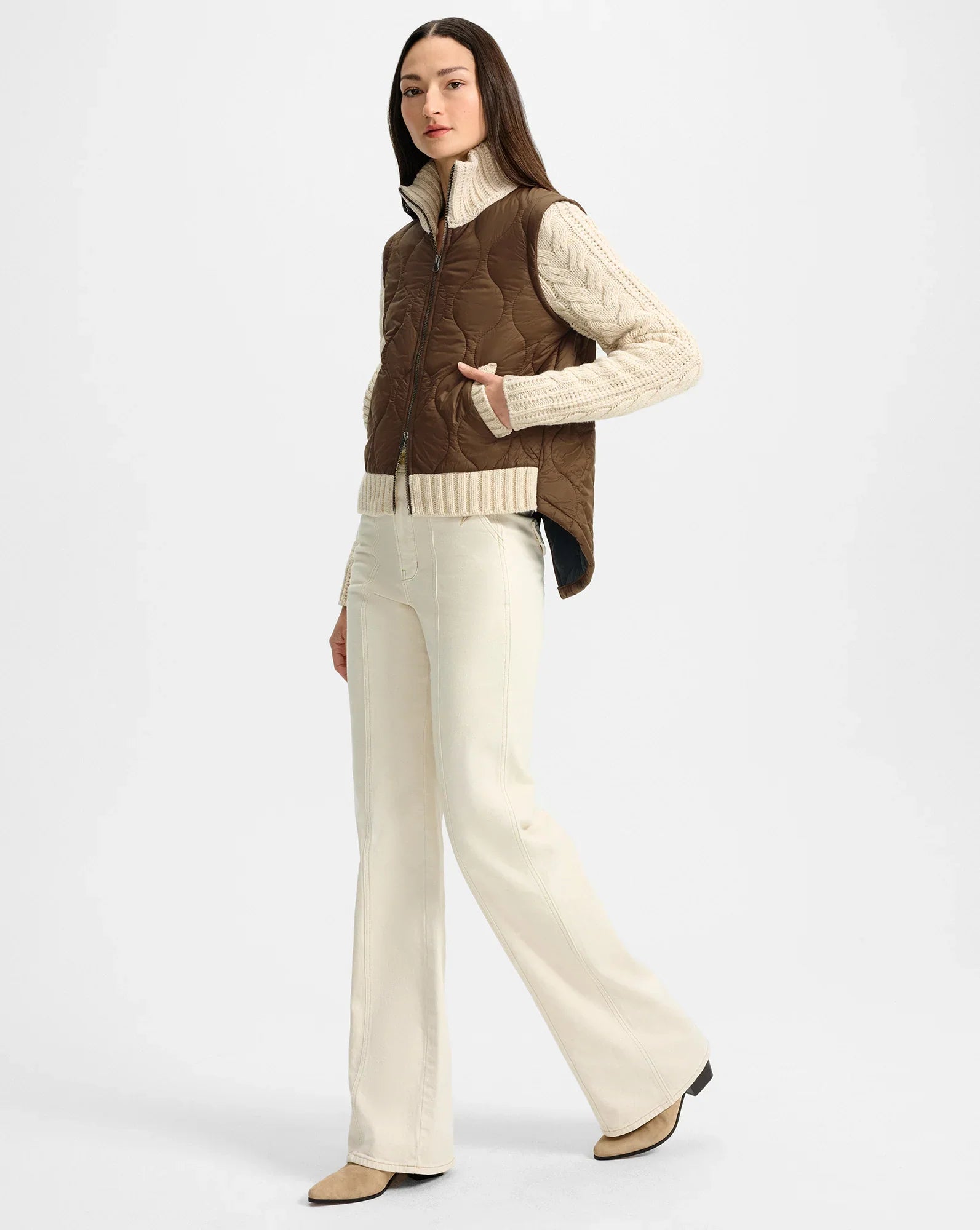 Patra Knit-Sleeve Quilted Jacket