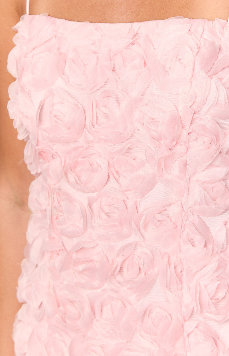 Evie Light Pink Textured Floral Mini Dress