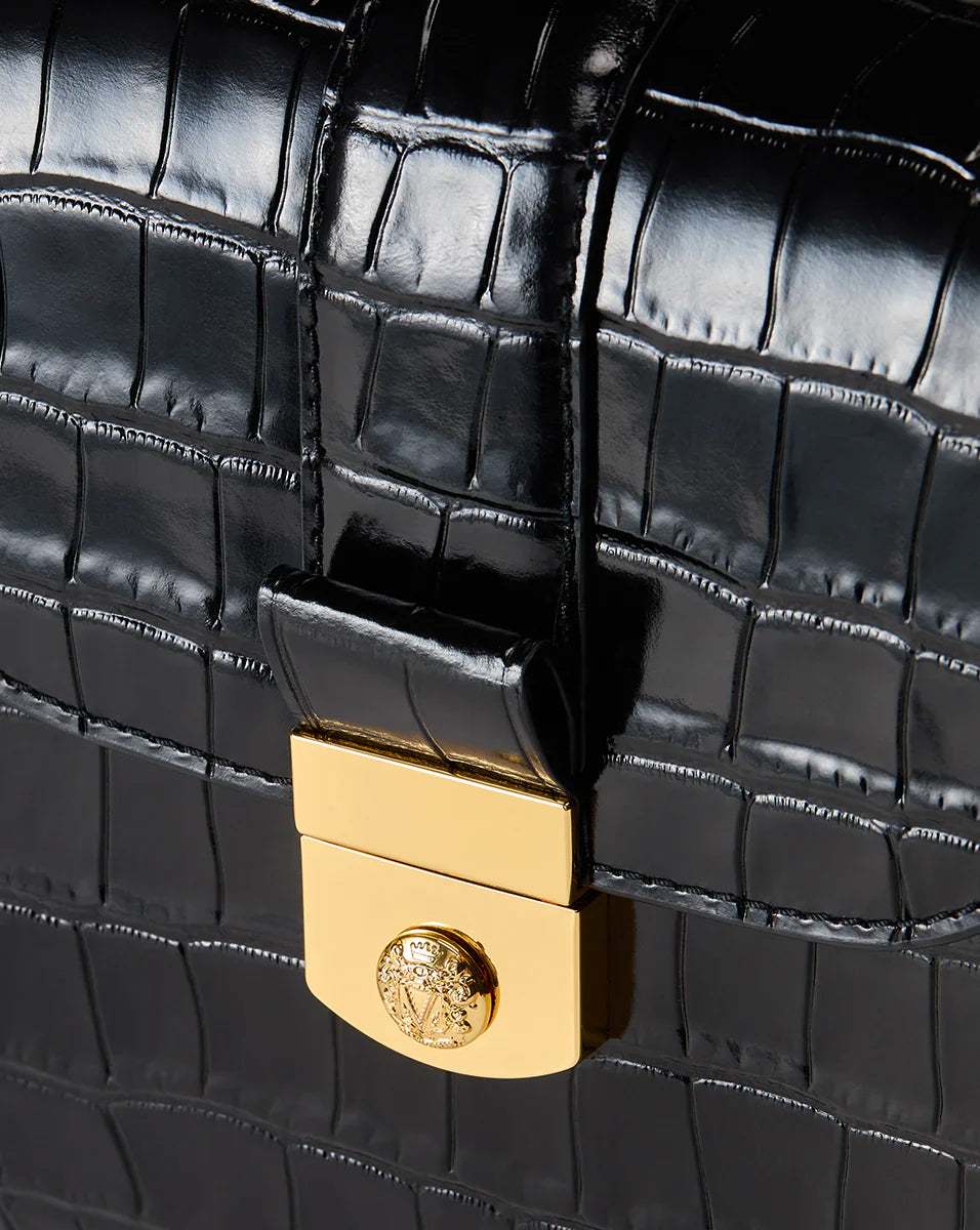 Croc-Embossed Crest Lock Bag