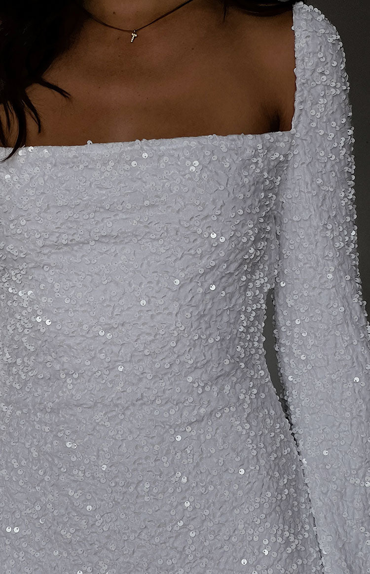 Marienne White Velvet Sequin Mini Dress