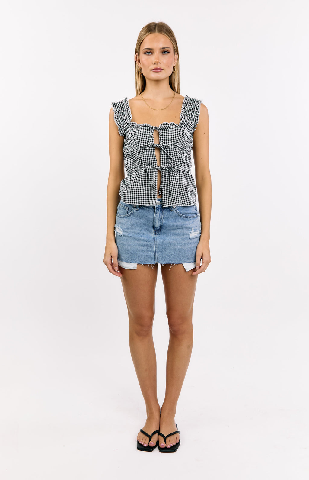 Neevie Black Gingham Tie Top