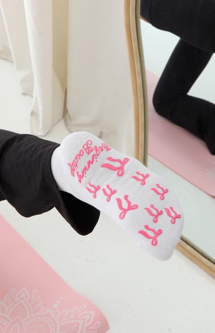 Sunrise Pink Bow Crew Yoga Socks