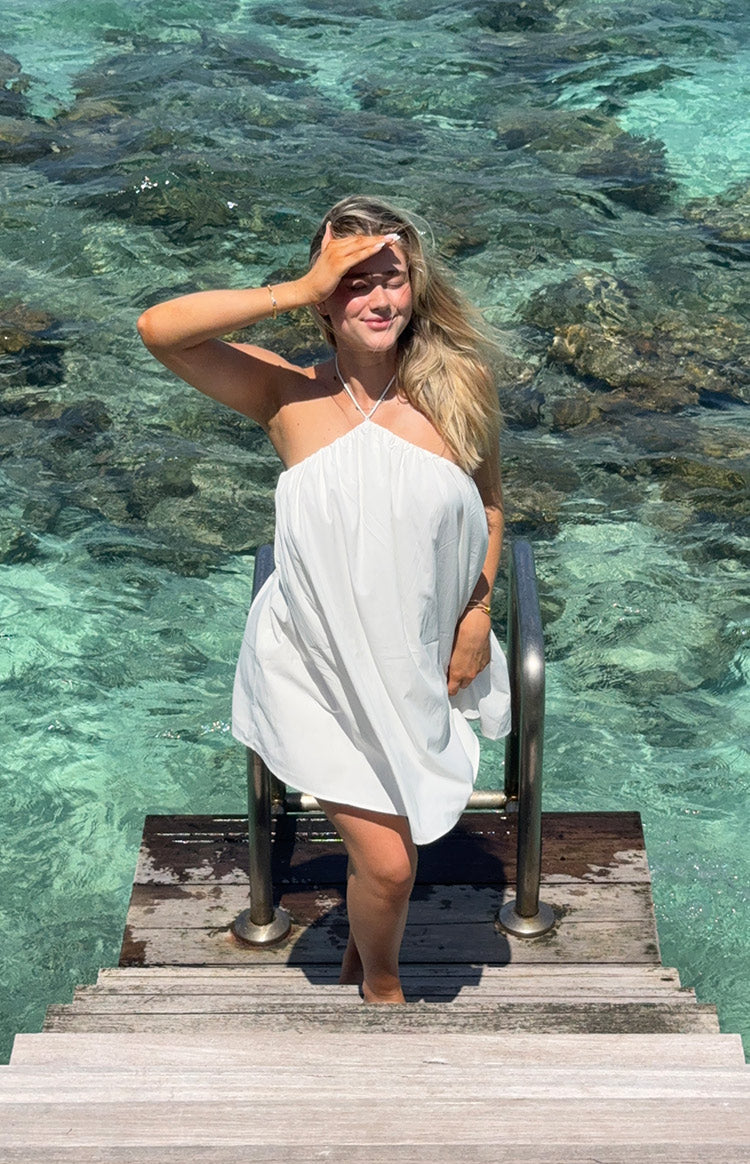 Talei White Halter Puff Mini Dress