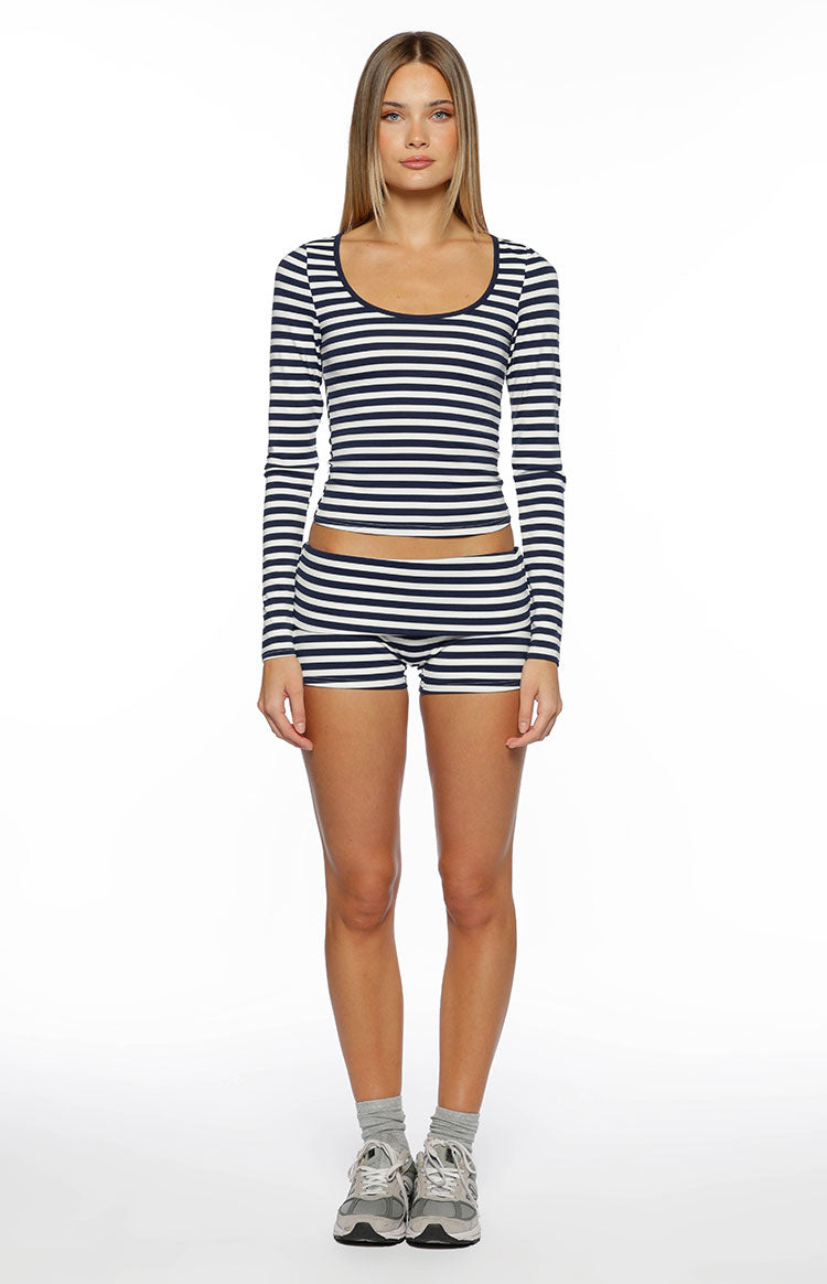 Bennie Navy Stripe Foldover Micro Shorts