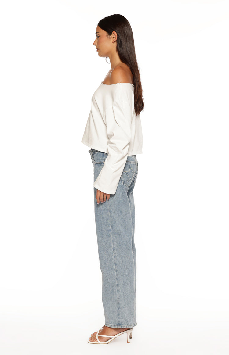 Phoenix White Off Shoulder Long Sleeve Top