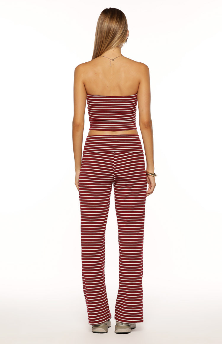 Pippen Burgundy Stripe Foldover Wide Leg Pants